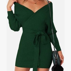 Mansy Womens Mock Neck Knit Sweater  Mini Dress -M